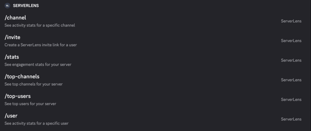 ServerLens Discord Bot Slash Command