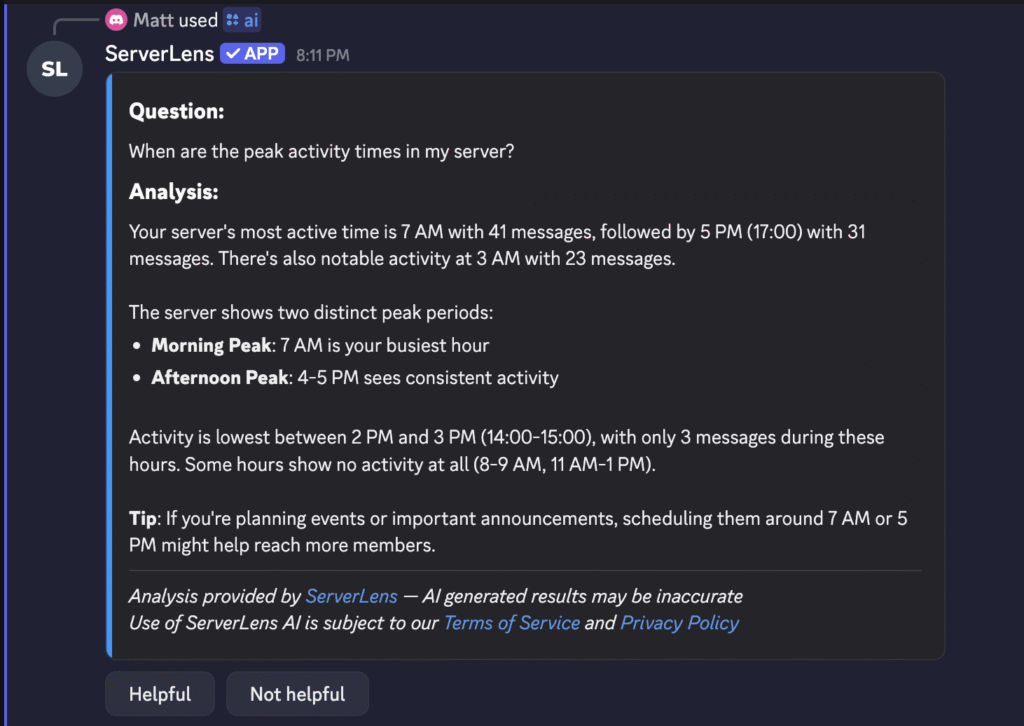 ServerLens AI Discord Analytics Response
